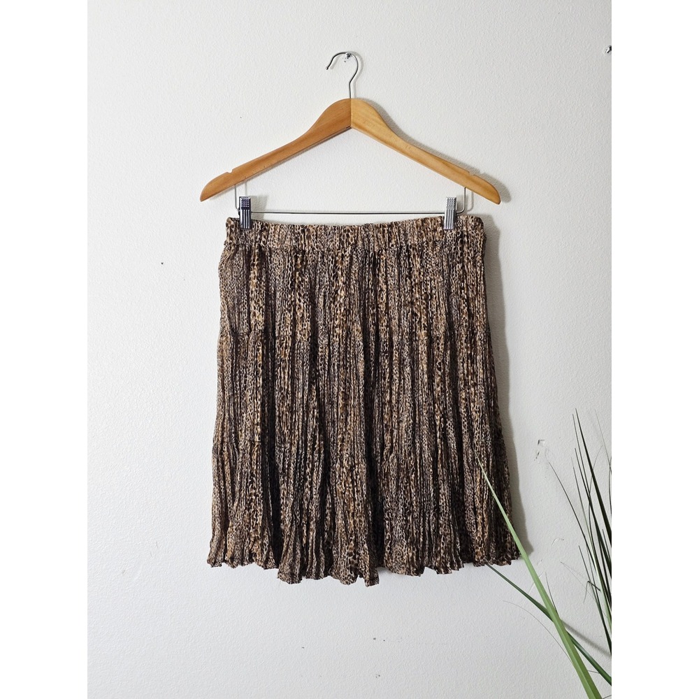 Anne Drayna Designs Sheer Skirt Women Large Brown Leopard‎ Print Vintage Pleated